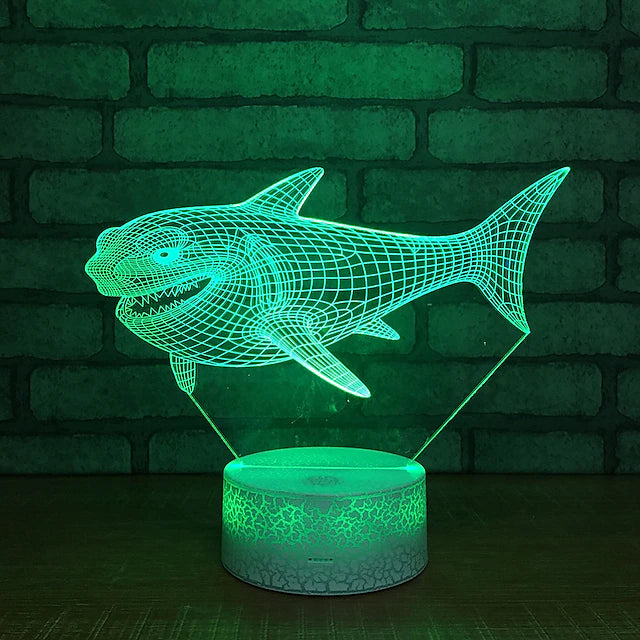 LED Night Light 3D Shark Lamp Multi 7 Color Changing Touch Switch