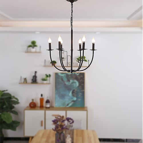 LED Pendant Light Chandelier Metal Vintage Style 57cm Candle Style Classic Basic Painted
