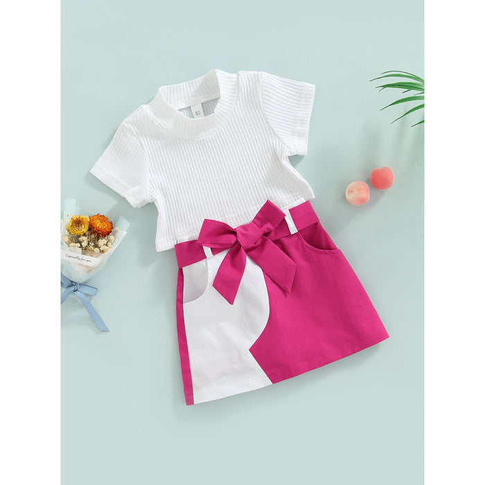 2 Pieces Kids Girls' Solid Color Skirt & Shirt Set Short Sleeve Active Outdoor 3-7 Years Spring Yellow Blue Rose Red