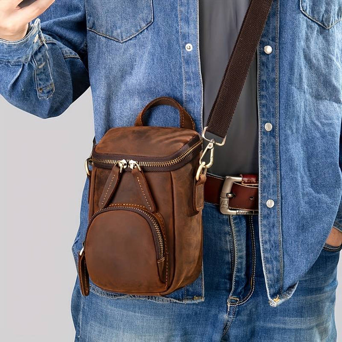 Crazy Horse Leather Men's Shoulder Bag Messenger Bag for Men - Multifunctional Vintage