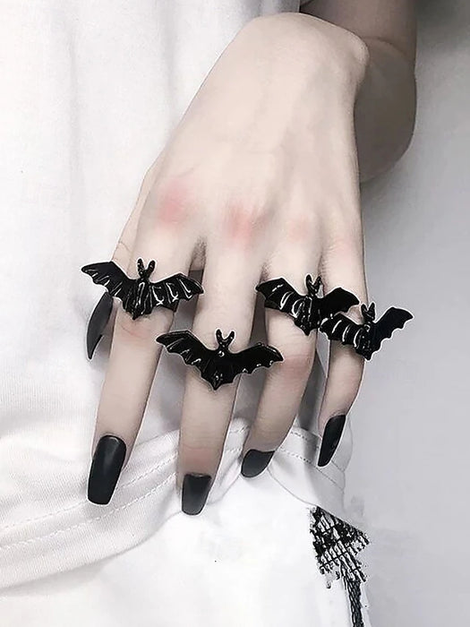 Halloween Black Bat Ring – Gothic Style Adjustable Ring for Women