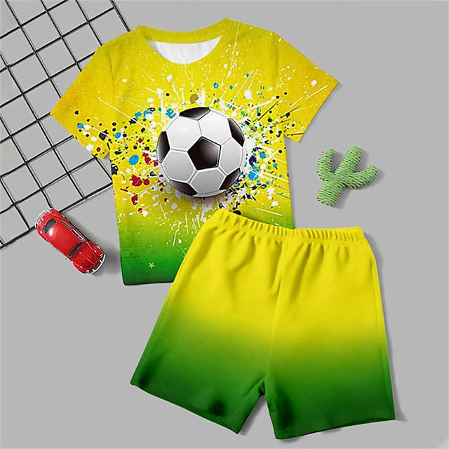 Boys 3D Football Tee & Pants Pajama Set Short Sleeve 3D Print Summer Active