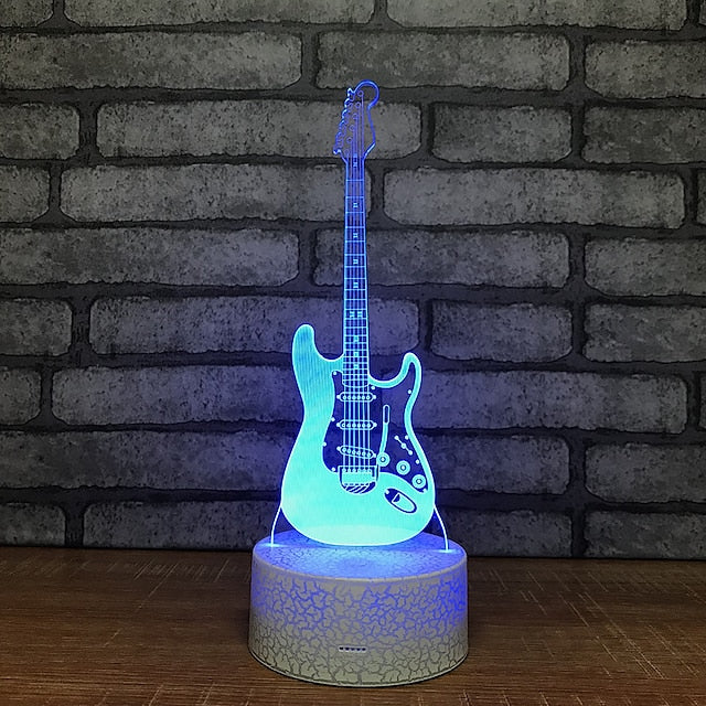 3D Illusion Lamp Electric Guitar Decor Night Light for Kids 7 Colors