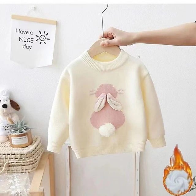 Kids Girls' Sweater Graphic School Long Sleeve Crewneck Active 2-8 Years Fall Pink cute bunny thickened velvet