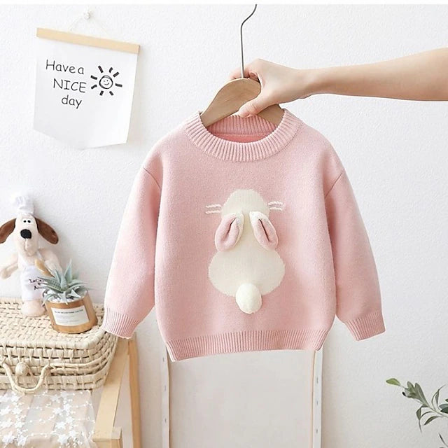 Kids Girls' Sweater Graphic School Long Sleeve Crewneck Active 2-8 Years Fall Pink cute bunny thickened velvet