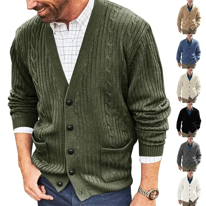 Men's Cardigan Sweater Knitwear Cable Knit Regular Cropped Knitted Plain V Neck Warm Ups
