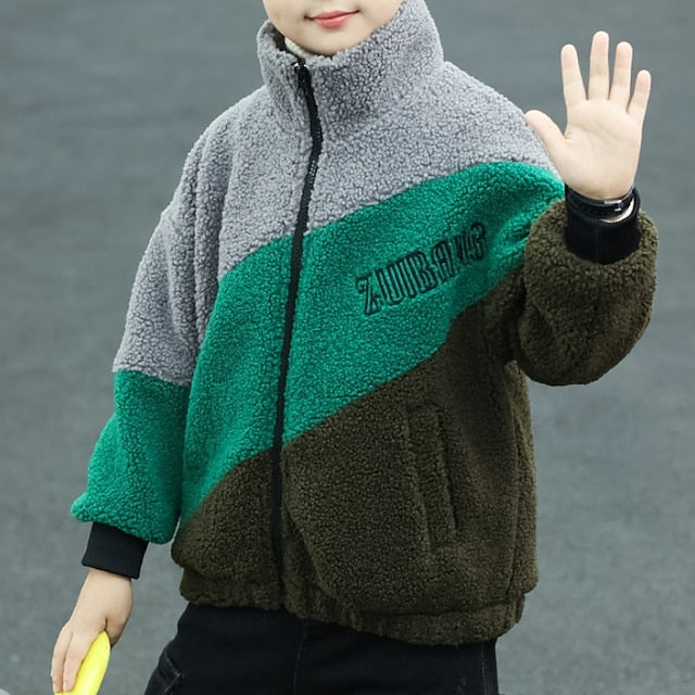 Kids Boys Fleece Jacket Hoodie Jacket Outerwear Graphic Long Sleeve Zipper Coat Outdoor Fashion Daily Army Green Spring Fall 7-13 Years