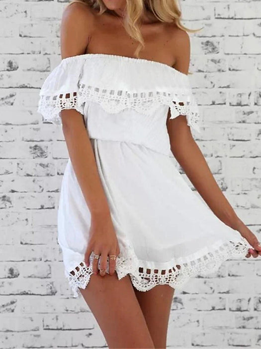Women's White Dress Mini Dress Lace Ruffle Date Vacation Streetwear
