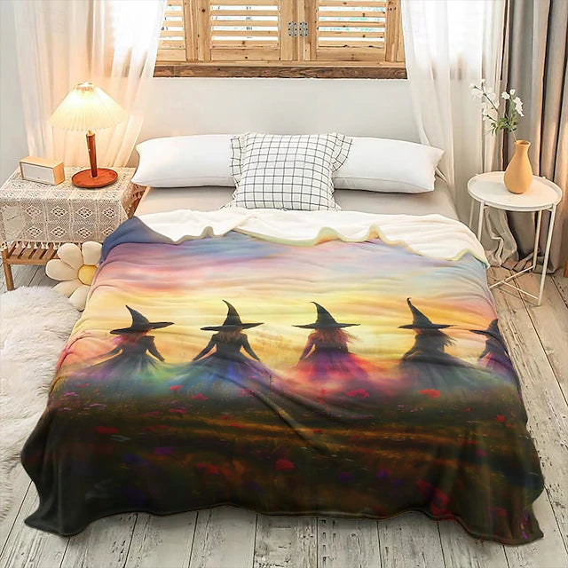 Halloween Decoration Witch Throw Blanket - Soft and Cozy Fleece with Enchanting