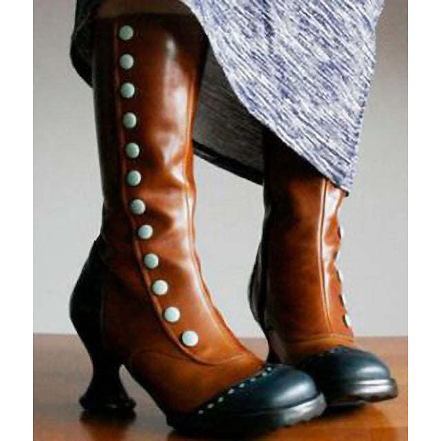 Women's Boots Button Boots Plus Size Heel Boots Outdoor Daily Solid Color