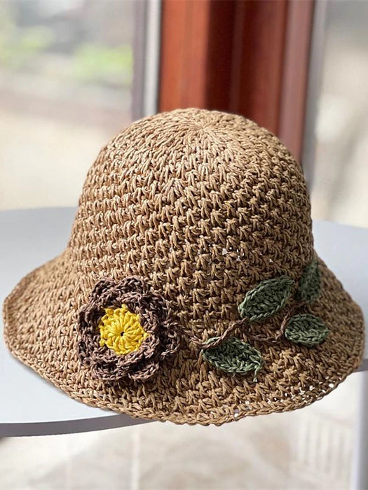 1pcs Flower Braid Straw Hat Handmade Creative Basin