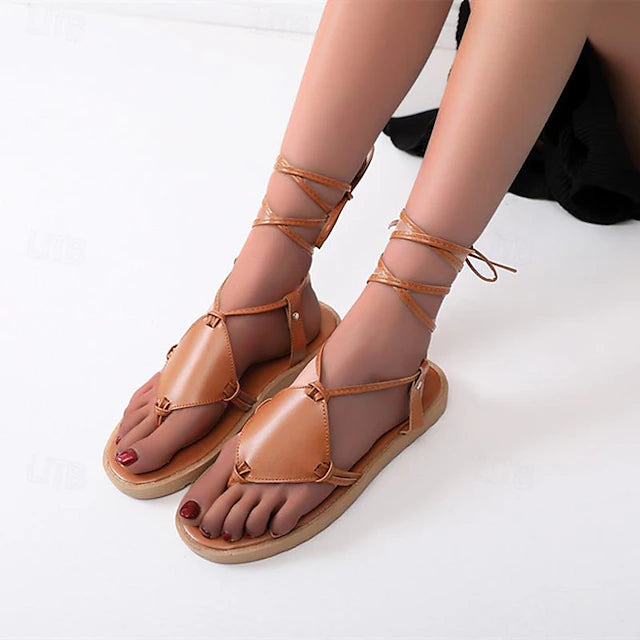 Women's Sandals Flats Platform Sandals Plus Size Daily Lace-up Flat Heel Low Heel