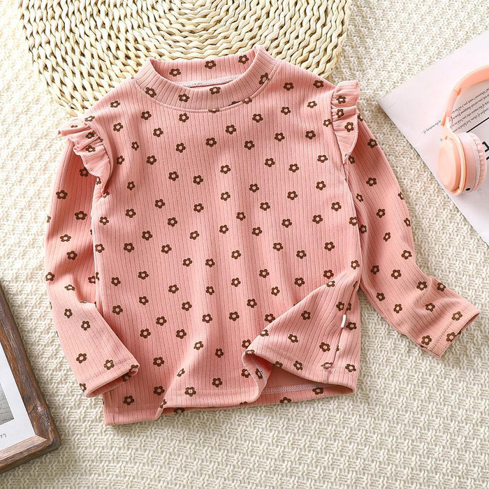 Kids Girls' T shirt Floral Outdoor Long Sleeve Ruffle Vacation 7-13 Years Fall
