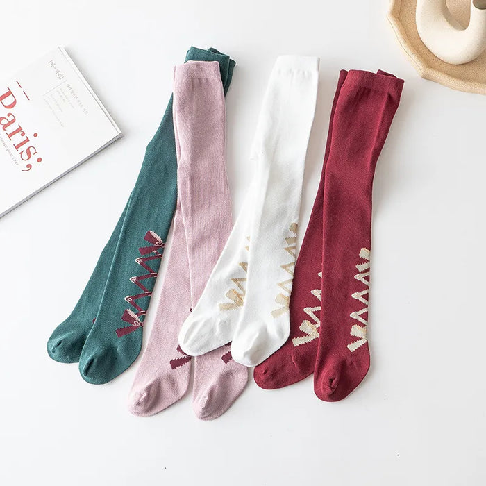 Toddler Girls' Socks Wine Red White Pink Print Fall Winter Cute School 2-8 Years