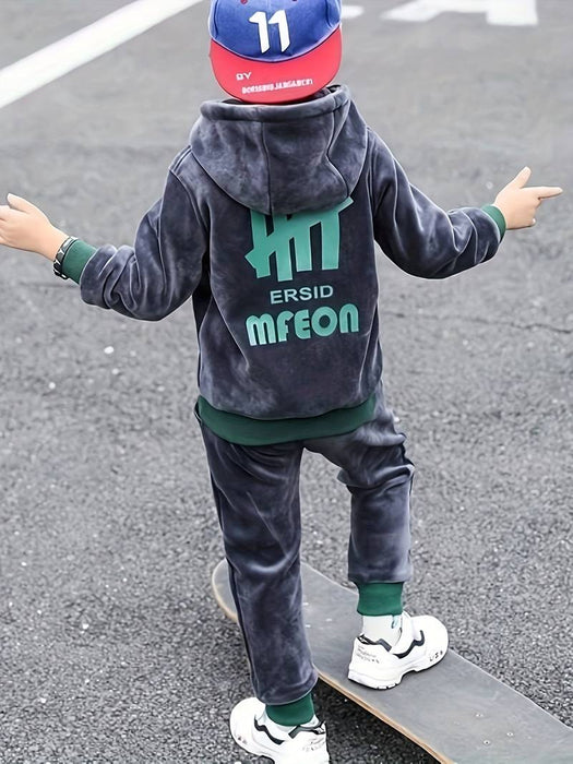 2 Pieces Kids Boys Hoodie Pants Fleece Clothing Set Long Sleeve Letter Outfit Keep Warm