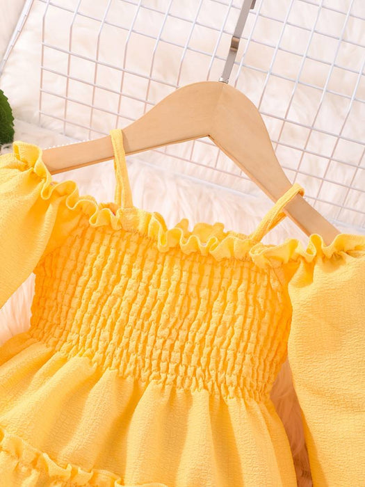 Toddler Girls' Dress Solid Color Long Sleeve Outdoor Pleated Ruffle Vacation Fashion