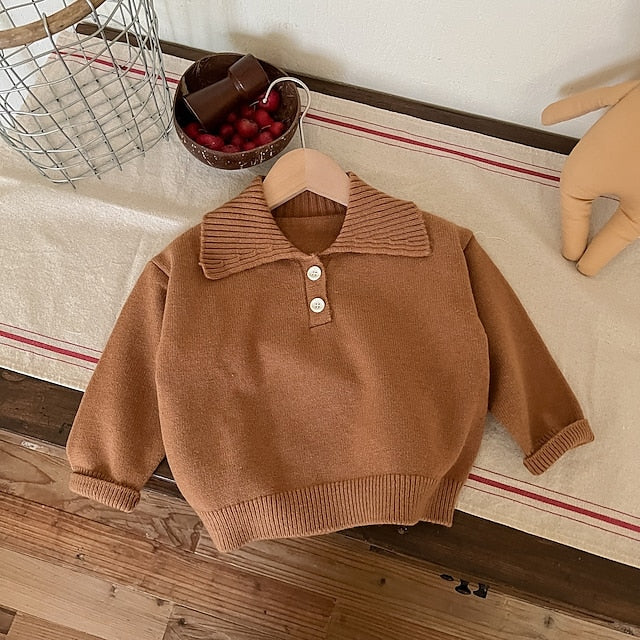 Kids Boys Sweater Solid Color Long Sleeve Button School Daily caramel colour Fall Clothes 3-7 Years