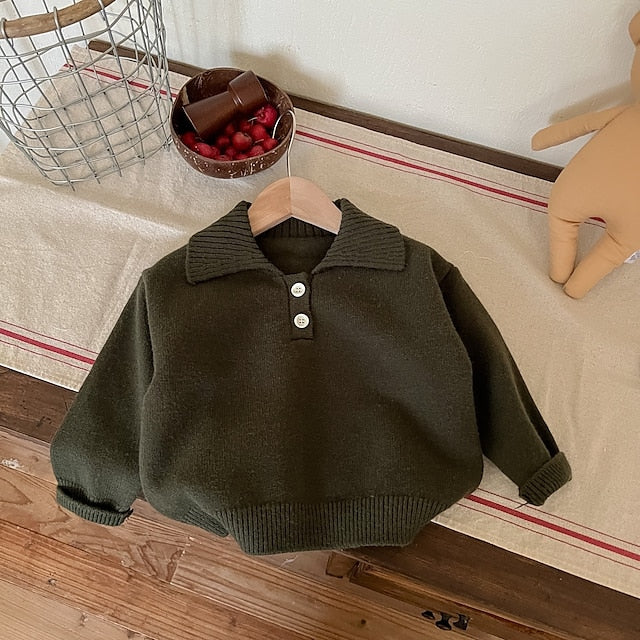 Kids Boys Sweater Solid Color Long Sleeve Button School Daily caramel colour Fall Clothes 3-7 Years