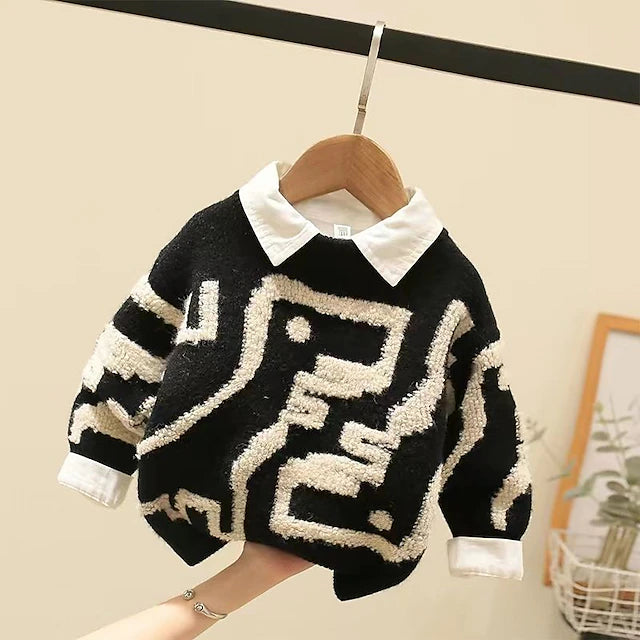 Toddler Boys Sweater Solid Color Long Sleeve Crewneck Outdoor Adorable Black Spring Clothes 3-7 Years