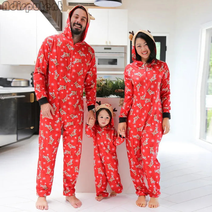 Family Christmas Pajamas Graphic Home Deep Purple snowflakes on red background