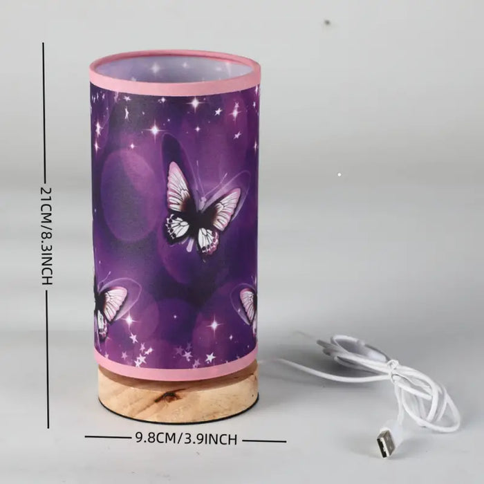 Wood Base Purple Butterfly Table Lamp Bedside Night Light and Room Decoration 1pc