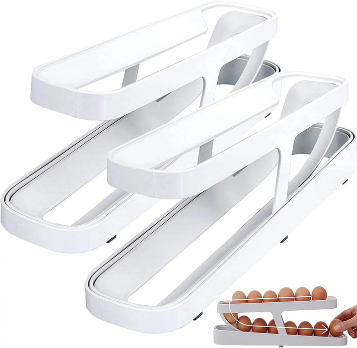 Egg Dispenser, Automatic Roll-on 2-Tiers Egg Trays, Egg Storage Box For Refrigerator