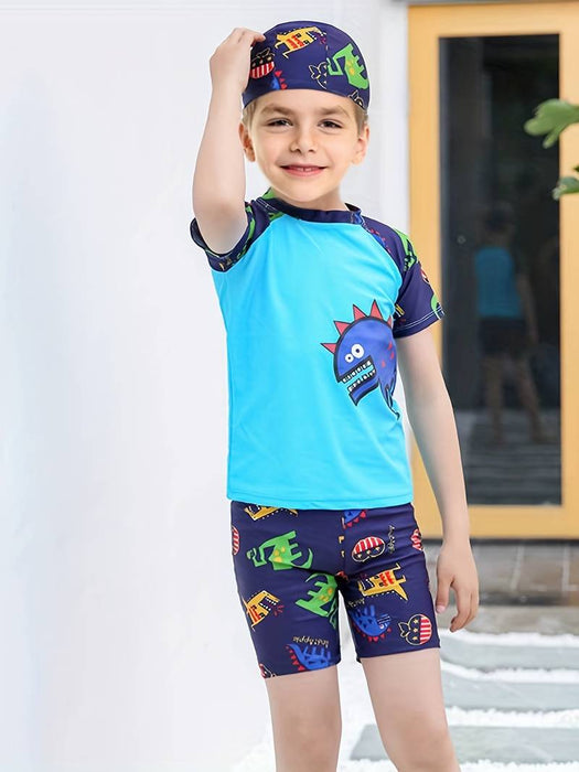 Kids Boys Swimsuit Cartoon Short Sleeve Outdoor Fashion White Summer Clothes 3-7 Years
