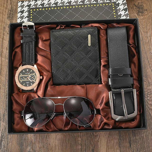 7 Pcs/Set Men's Gift Set with Box Leather Belt Wallet Tie