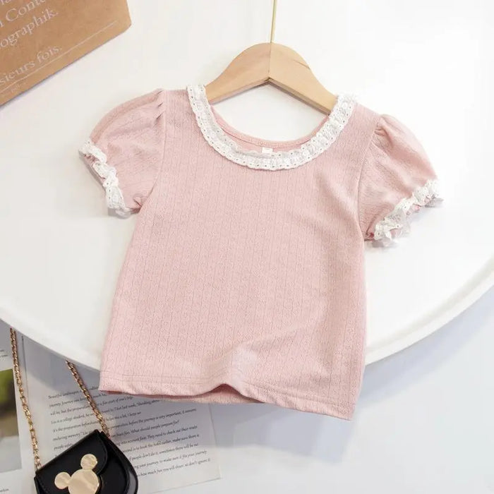 Kids Girls' T shirt Solid Color Casual Short Sleeve Active 3-7 Years Spring White Pink Purple