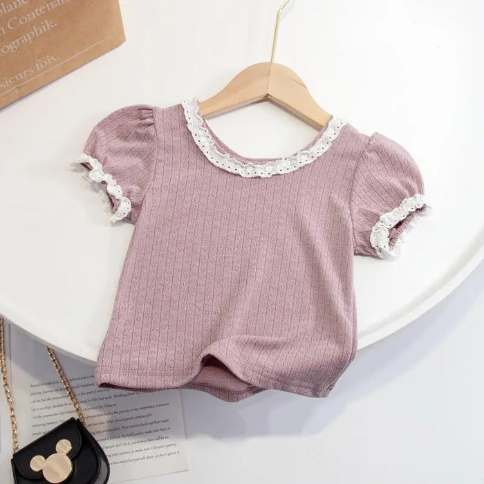 Kids Girls' T shirt Solid Color Casual Short Sleeve Active 3-7 Years Spring White Pink Purple