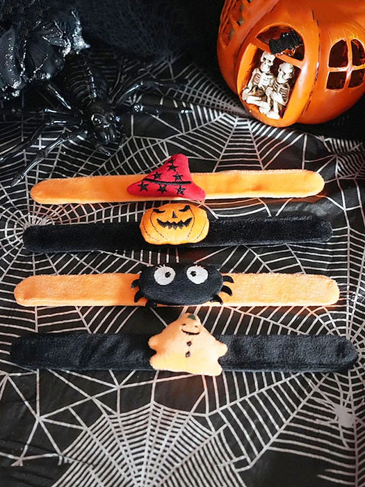 Halloween Themed Plush Slap Bracelets – Pumpkin, Witch Hat, Spider