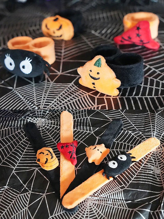 Halloween Themed Plush Slap Bracelets – Pumpkin, Witch Hat, Spider