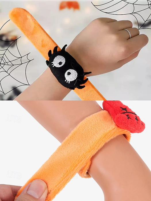 Halloween Themed Plush Slap Bracelets – Pumpkin, Witch Hat, Spider