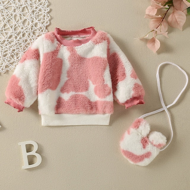 Toddler Girls' Sweater Tie Dye School Long Sleeve Crewneck Active 3-7 Years Fall Pink Brown