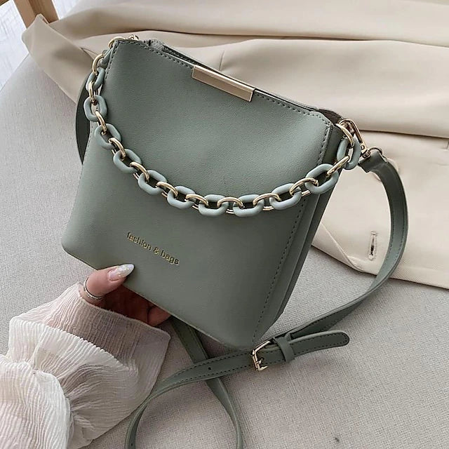 Women's Crossbody Bag PU Leather Daily Holiday Chain Large Capacity Waterproof Breathable Solid Color Black Blue Green