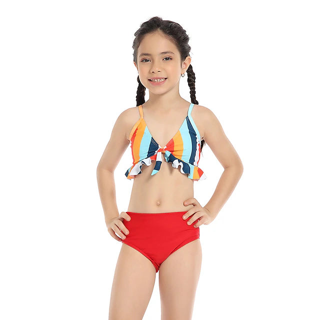 Kids Girls' Swimsuit Outdoor Color Block Active Bathing Suits 7-13 Years Summer Red