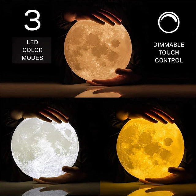 Moon Lamp LED Night Light 3D Printing Moon Light with Wooden Stand