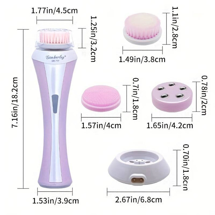 Handheld Facial Cleansing Brush With 4 Interchangeable Heads Lightweight Daily Cleansing Brush For Glowing Skin