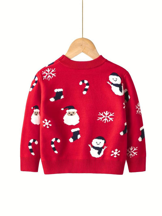 Kids Boys Christmas Sweater Graphic Long Sleeve Crewneck School Fashion Red Fall Clothes 7-13 Years