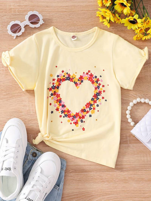 Kids Girls' T shirt Floral Casual Short Sleeve Crewneck Daily 7-13 Years Summer Yellow Pink Blue