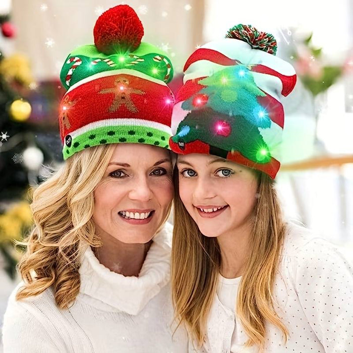 Funny Led Light Knitted Christmas Hat Adults Children Beanie Hat New Year Xmas Kids Gift Decors Party Hat Caps