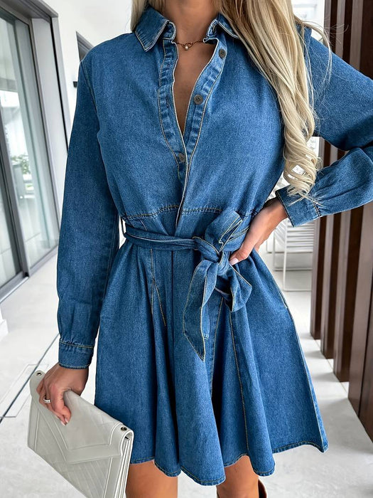 Women's Denim Dress Casual Dress Mini Dress Denim Fashion Casual Outdoor Daily Shirt Collar