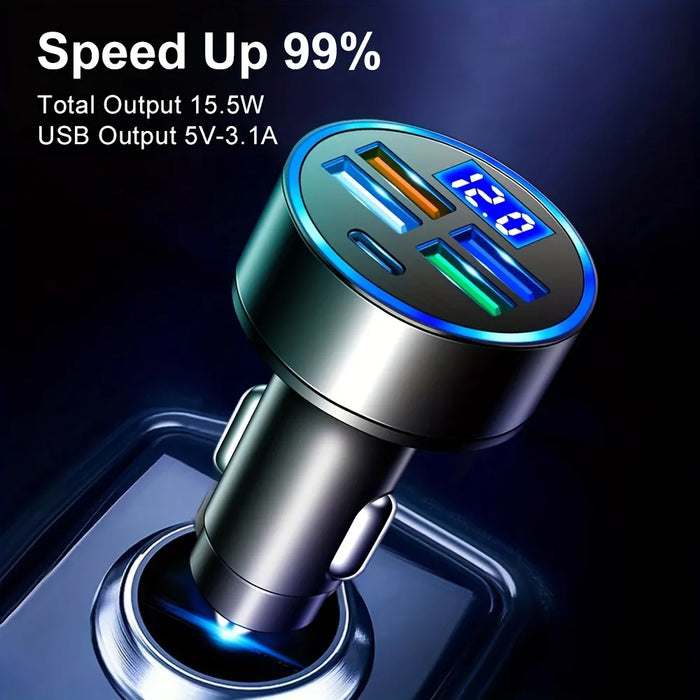 4USB With Type-c Car LED Digital Display Car Charger Volt Meter Car Battery Monitor