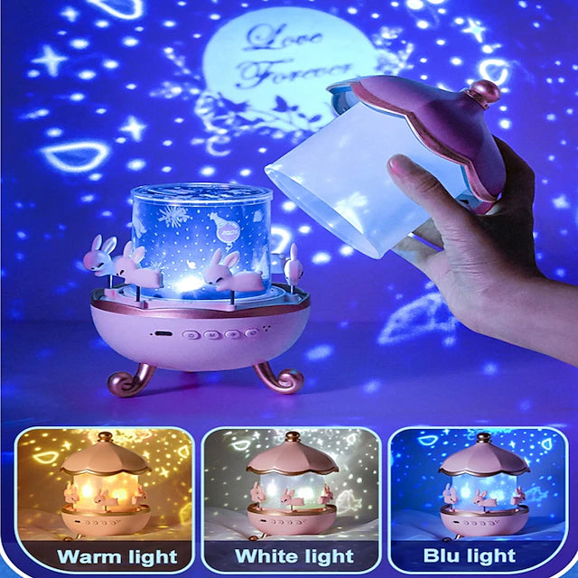 Star Projector Light Rechargeable Night Light Full Star Desk Lamp Gift for Rotating Music