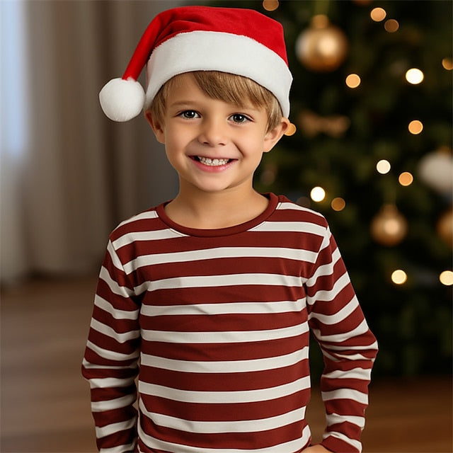 Christmas Boys 3D Stripe Tee Shirt Long Sleeve 3D Print Fall Winter Sports Fashion Streetwear