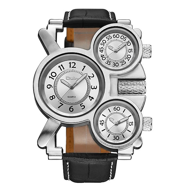 Oulm Men Quartz Watch Creative Casual Wristwatch Analog Luminous Three Time Zones