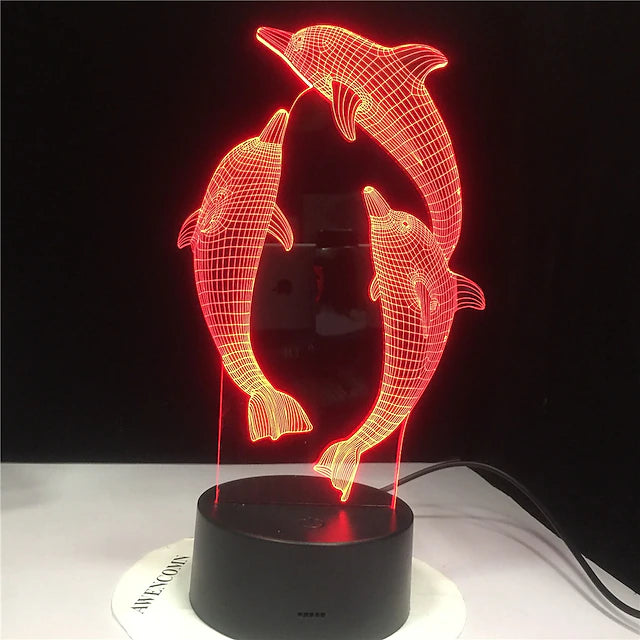 3D Dolphin Night Light 16 Colors Porpoise Bedside Lamp with Remote Control