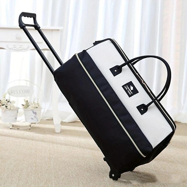 Large Capacity Colorblock Luggage Bag, Lightweight Portable Duffle Bag With Wheels