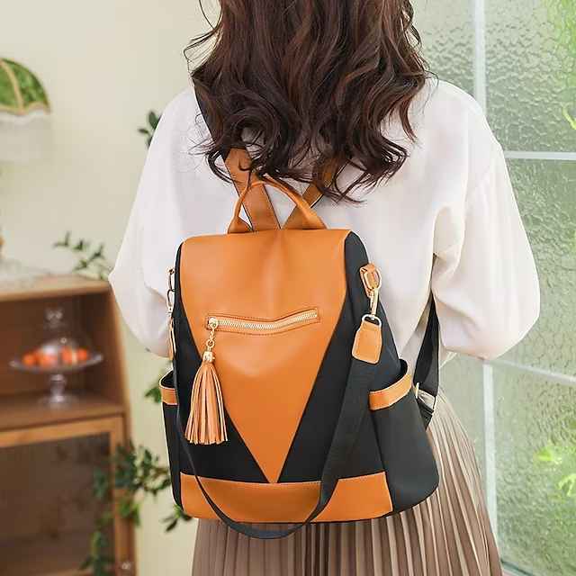 Women's Backpack School Bag Bookbag Mini Backpack School Traveling Solid Color Polyester