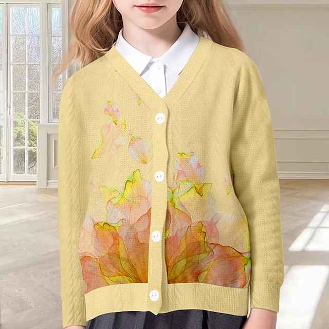 Girls' 3D Floral Sweater & Cardigan Long Sleeve 3D Print Fall Winter Active